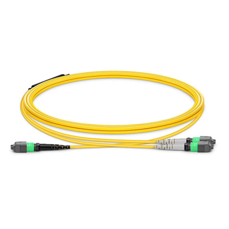 FyberOptix 10m (33ft) MTPÂ® Breakout Cable, MTPÂ®-16 APC (Female) to 2 x MTPÂ®-8 APC (Female), 16 Fibers, Single Mode (OS2), Plenum (OFNP), 0.35dB Max, Crossover, Yellow