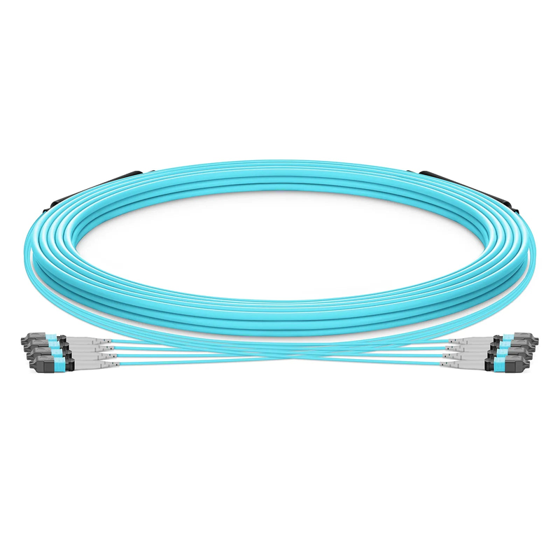FyberOptix 30m (98ft) MTPÂ® Trunk Cable, MTPÂ®-8 UPC (Male) to MTPÂ®-8 UPC (Male), 32 Fibers, Multimode (OM3), Plenum (OFNP), 0.20dB Max, Type B, Double Jacket, Aqua