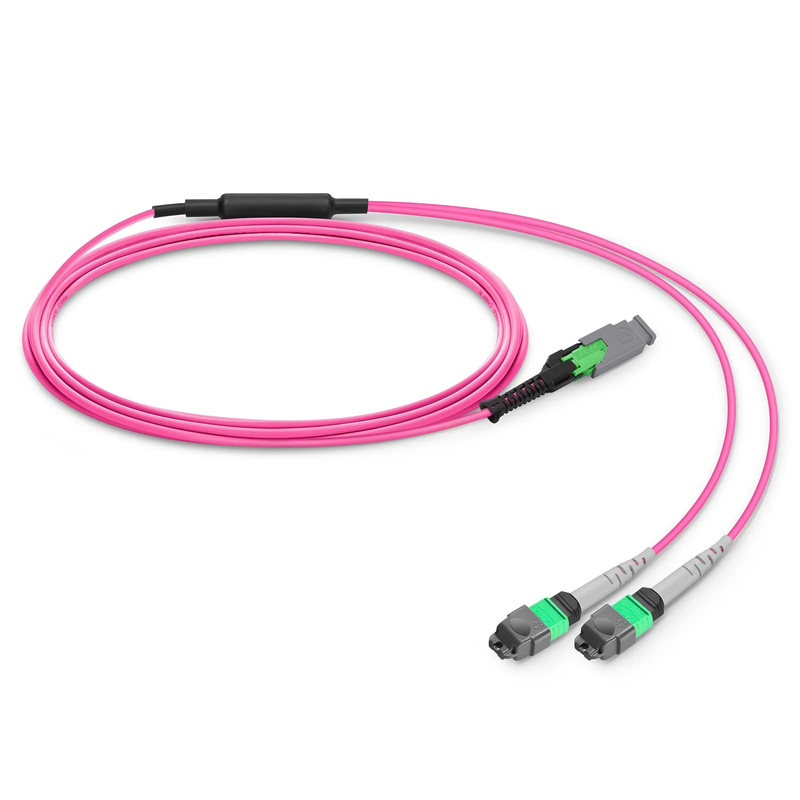 FyberOptix 3m (10ft) MMC Breakout Cable, MMC-16 APC (Female) to 2 x MTPÂ®-8 APC (Female), 16 Fibers, Multimode (OM4), Plenum (OFNP), 0.35dB Max, Jumper Polarity, Magenta