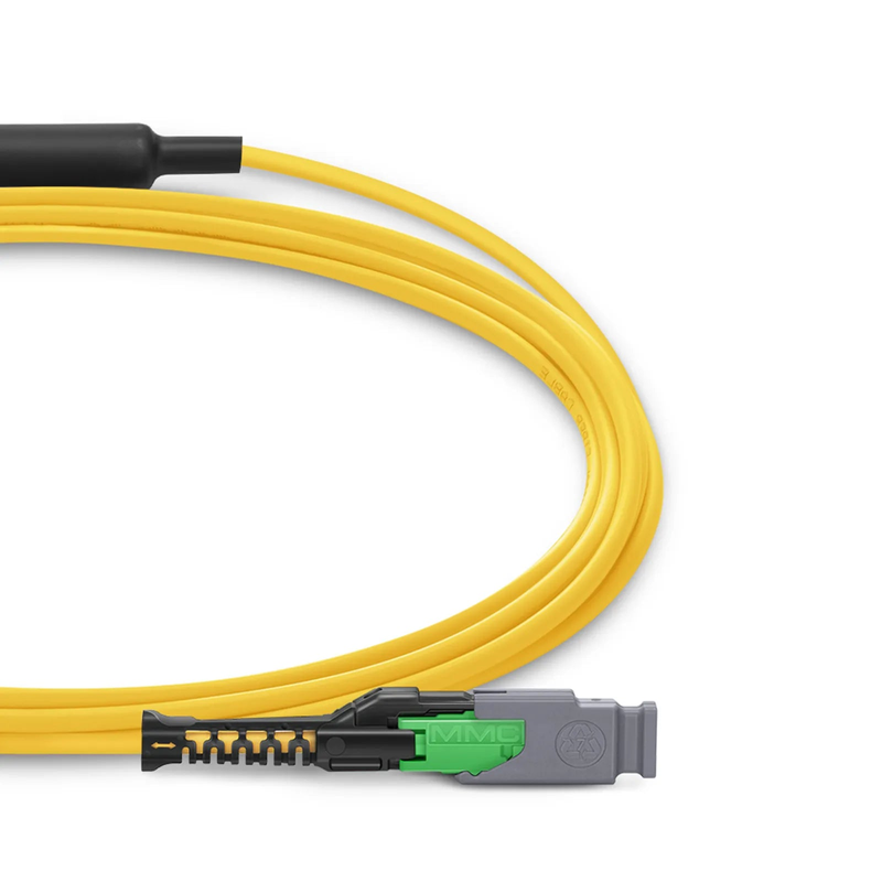 FyberOptix 1m (3ft) MMC Breakout Cable, MMC-16 APC (Female) to 2 x MTPÂ®-8 APC (Female), 16 Fibers, Single Mode (OS2), Plenum (OFNP), 0.35dB Max, Jumper Polarity, Yellow