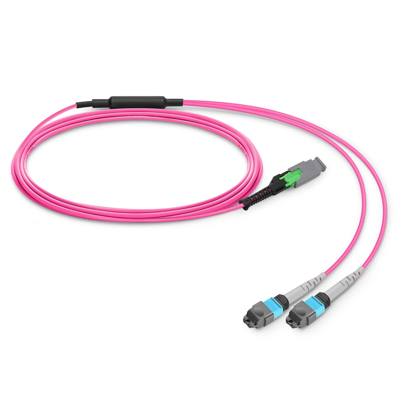 FyberOptix 3m (10ft) MMC Breakout Cable, MMC-16 APC (Female) to 2 x MTPÂ®-8 UPC (Female), 16 Fibers, Multimode (OM4), Plenum (OFNP), 0.35dB Max, Jumper Polarity, Magenta