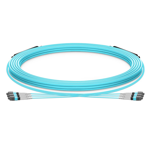FyberOptix 30m (98ft) MTPÂ® Trunk Cable, MTPÂ®-8 UPC (Male) to MTPÂ®-8 UPC (Male), 24 Fibers, Multimode (OM3), Plenum (OFNP), 0.20dB Max, Type B, Double Jacket, Aqua