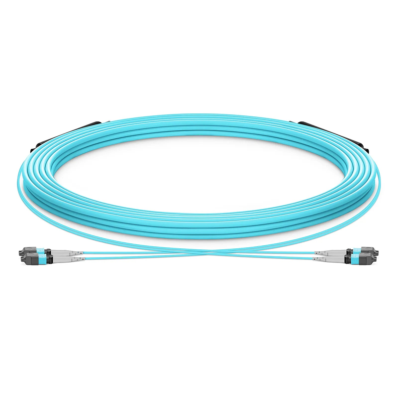 FyberOptix 30m (98ft) MTPÂ® Trunk Cable, MTPÂ®-8 UPC (Male) to MTPÂ®-8 UPC (Male), 16 Fibers, Multimode (OM3), Plenum (OFNP), 0.20dB Max, Type B, Double Jacket, Aqua