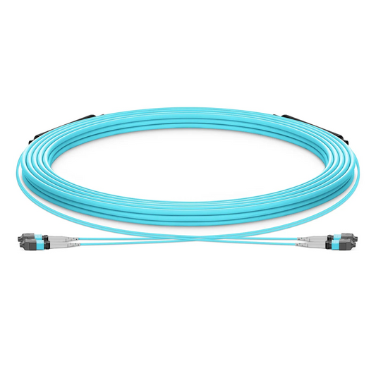 FyberOptix 30m (98ft) MTPÂ® Trunk Cable, MTPÂ®-8 UPC (Male) to MTPÂ®-8 UPC (Male), 16 Fibers, Multimode (OM3), Plenum (OFNP), 0.20dB Max, Type B, Double Jacket, Aqua
