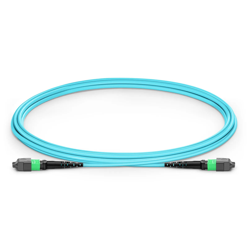 FyberOptix 2m (7ft) MTPÂ® Jumper, MTPÂ®-16 APC (Female) to MTPÂ®-16 APC (Female), 16 Fibers, Multimode (OM3), Plenum (OFNP), 0.35dB Max, Crossover, Aqua