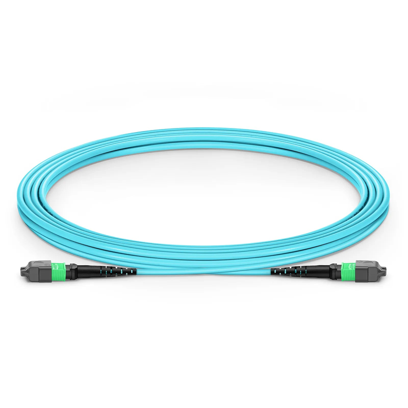 FyberOptix 3m (10ft) MTPÂ® Jumper, MTPÂ®-16 APC (Female) to MTPÂ®-16 APC (Female), 16 Fibers, Multimode (OM3), Plenum (OFNP), 0.35dB Max, Crossover, Aqua