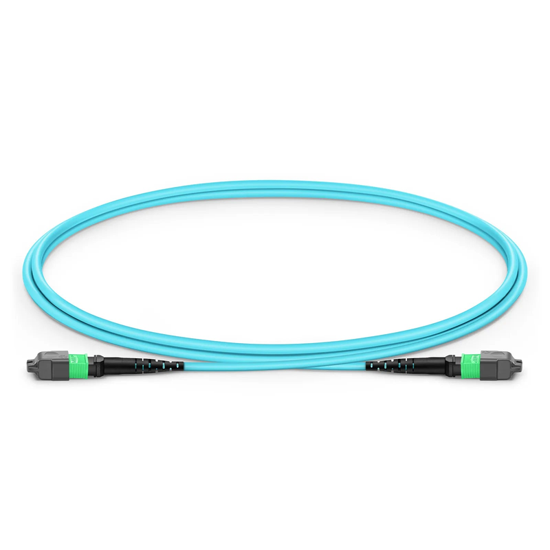 FyberOptix 1m (3ft) MTPÂ® Jumper, MTPÂ®-16 APC (Female) to MTPÂ®-16 APC (Female), 16 Fibers, Multimode (OM3), Plenum (OFNP), 0.35dB Max, Crossover, Aqua