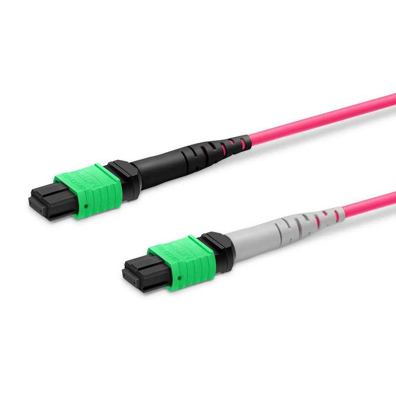 FyberOptix 1m (3ft) MTPÂ® Breakout Cable, MTPÂ®-16 APC (Female) to 2 x MTPÂ®-8 APC (Female), 16 Fibers, Multimode (OM4), Dual Rated (OFNR/LSZH), 0.35dB Max, Crossover, Magenta