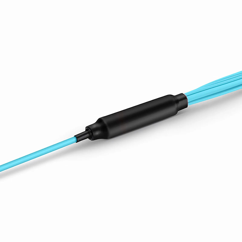 FyberOptix 2m (7ft) MTPÂ® Harness, MTPÂ®-8 UPC (Female) to 4 x LC UPC Duplex, 8 Fibers, Multimode (OM4), Plenum (OFNP), 0.35dB Max, Type B, 1m Equal Breakout Length, Aqua