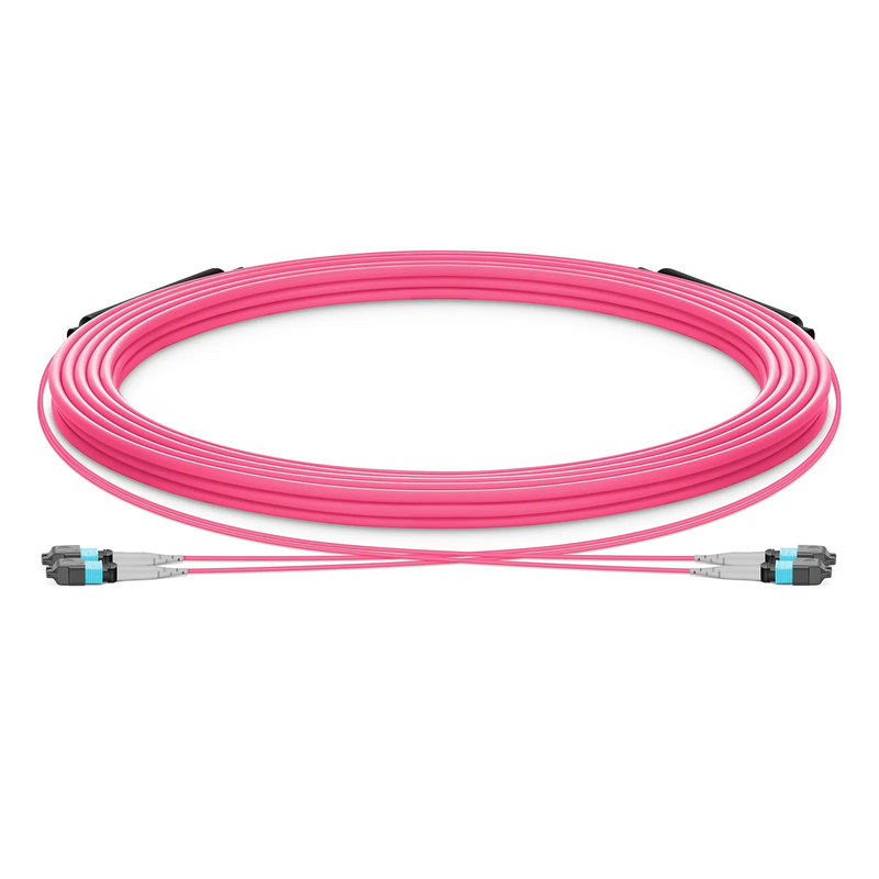 FyberOptix 30m (98ft) MTPÂ® Trunk Cable, MTPÂ®-8 UPC (Female) to MTPÂ®-8 UPC (Female), 16 Fibers, Multimode (OM4), Plenum (OFNP), 0.20dB Max, Type B, Double Jacket, Magenta