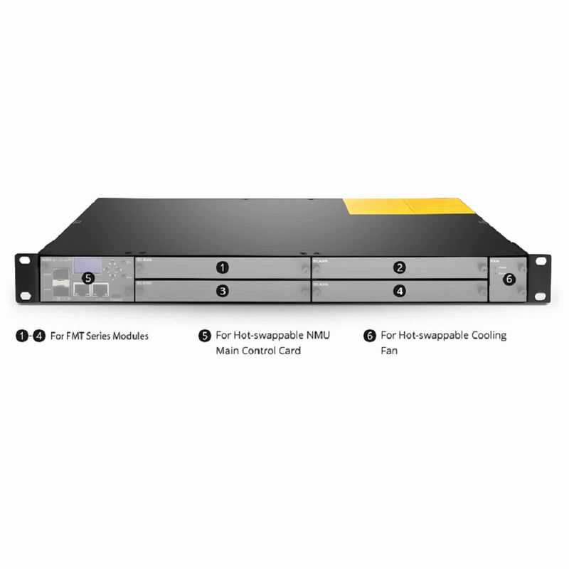 FyberOptix FMT04-CH1U, 4 Slots 1U Managed Chassis Unloaded Platform, Redundant AC PSUs, Support SNMP Network Management