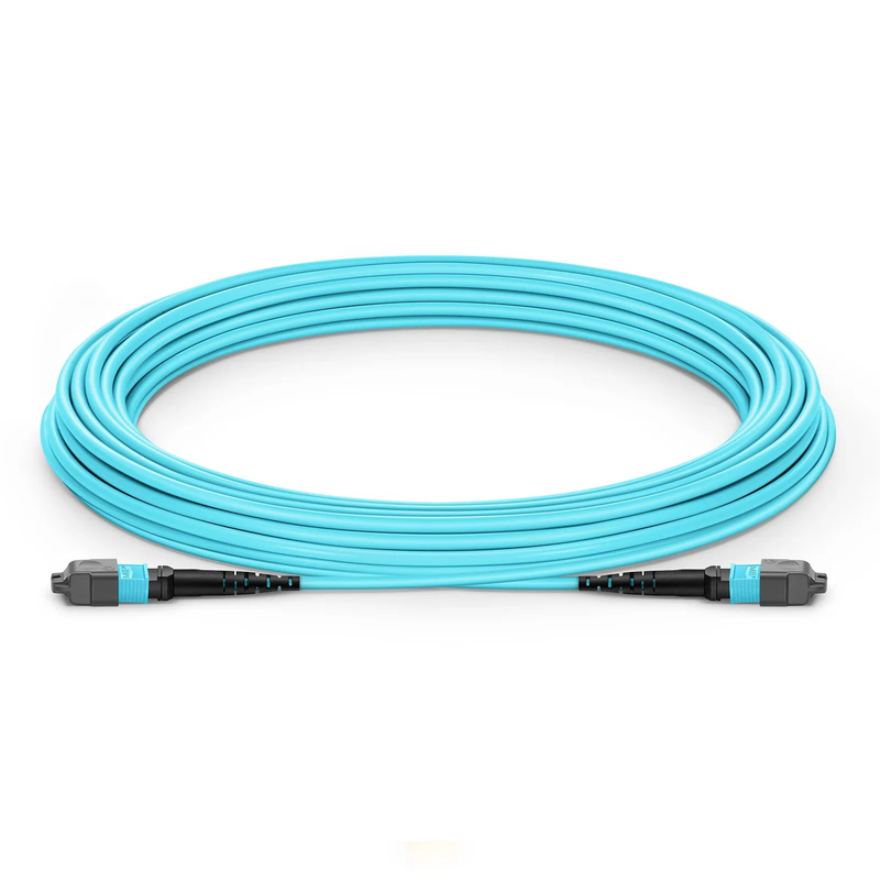 FyberOptix 10m (33ft) MTPÂ® Jumper, MTPÂ®-12 UPC (Female) to MTPÂ®-12 UPC (Female), 12 Fibers, Multimode (OM3), Plenum (OFNP), 0.35dB Max, Type A, Aqua