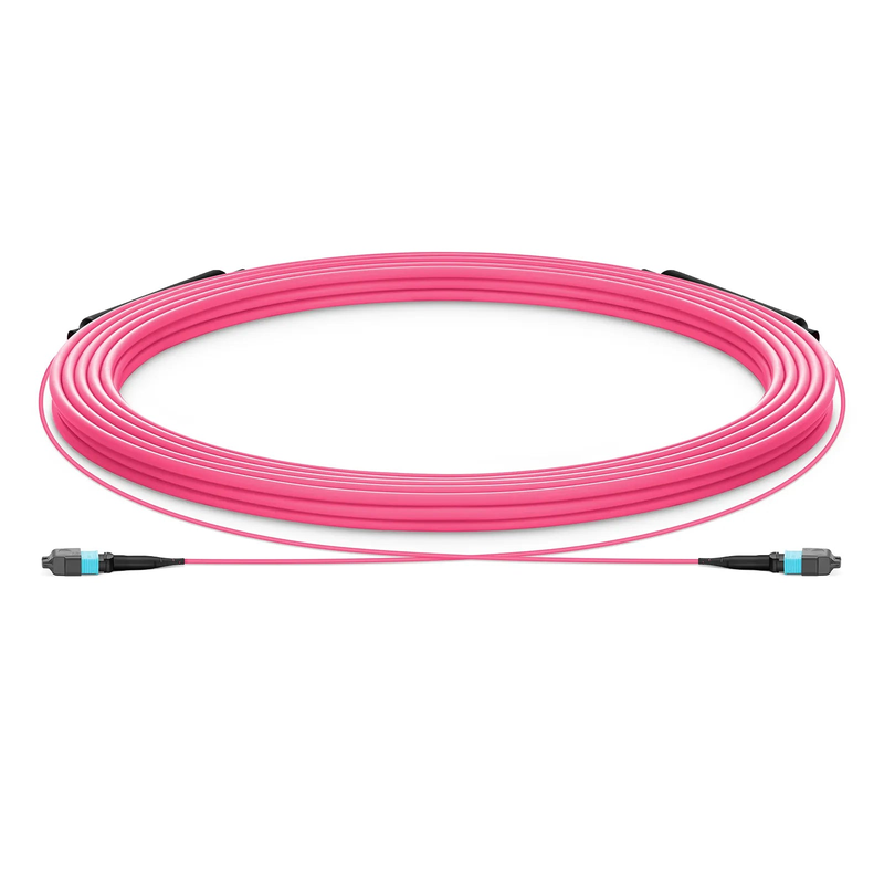 FyberOptix 30m (98ft) MTPÂ® Trunk Cable, MTPÂ®-12 UPC (Male) to MTPÂ®-12 UPC (Male), 12 Fibers, Multimode (OM4), Plenum (OFNP), 0.20dB Max, Type B, Double Jacket, Magenta