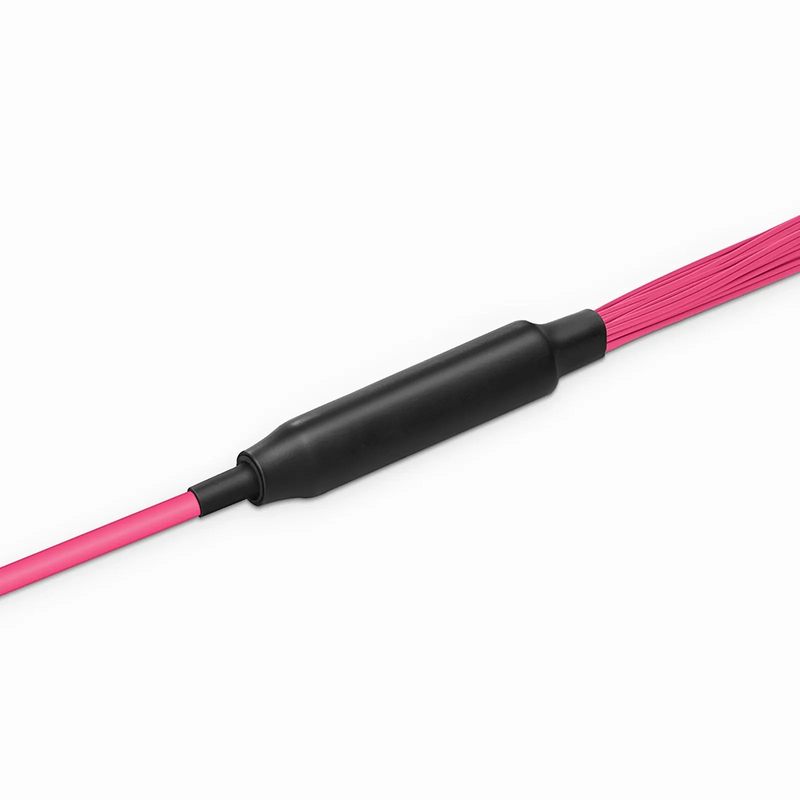 FyberOptix 30m (98ft) MTPÂ® Hybrid Trunk Cable, MTPÂ®-8 UPC (Female) to 4 LC UPC Duplex Uniboot, 32 Fibers, Multimode (OM4), Plenum (OFNP), 0.20dB Max, Type B, Double Jacket, Magenta