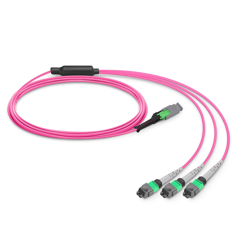 FyberOptix 3m (10ft) MMC Breakout Cable, MMC-24 APC (Female) to 3 x MTPÂ®-8 APC (Female), 24 Fibers, Multimode (OM4), Plenum (OFNP), 0.35dB Max, Jumper Polarity, Magenta
