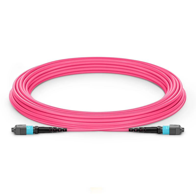 FyberOptix 15m (49ft) MTPÂ® Jumper, MTPÂ®-12 UPC (Female) to MTPÂ®-12 UPC (Female), 12 Fibers, Multimode (OM4), Plenum (OFNP), 0.35dB Max, Type B, Magenta