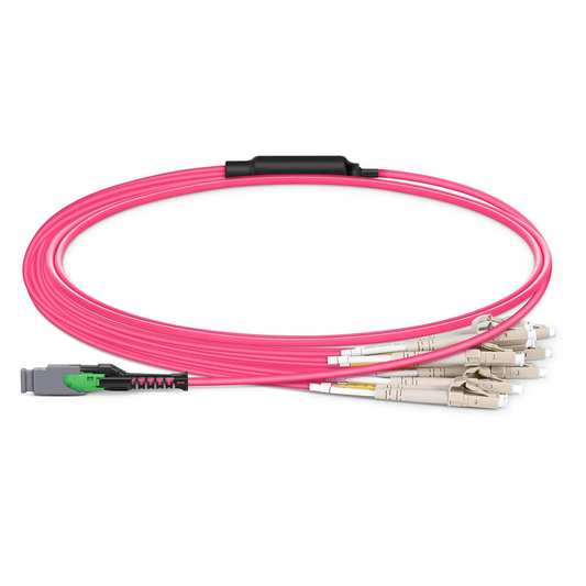 FyberOptix 1m (3ft) MMC Harness, MMC-16 APC (Female) to 8 x LC UPC Duplex, 16 Fibers, Multimode (OM4), Plenum (OFNP), 0.35dB Max, Jumper Polarity, Magenta