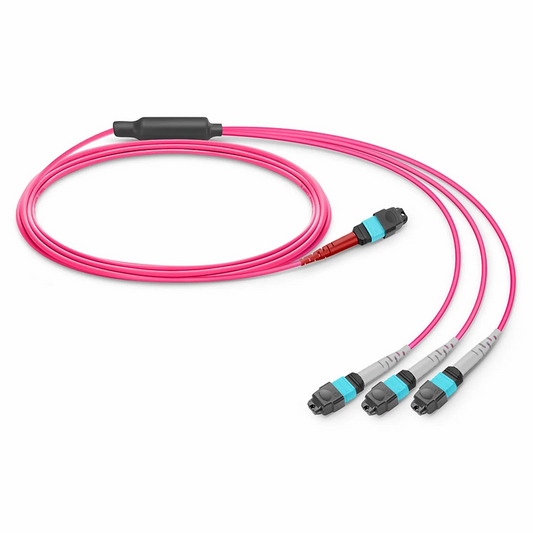 FyberOptix 10m (33ft) MTPÂ® Breakout Cable, MTPÂ®-24 UPC (Female) to 3 x MTPÂ®-8 UPC (Female), 24 Fibers, Multimode (OM4), Plenum (OFNP), 0.35dB Max, Type B, Magenta