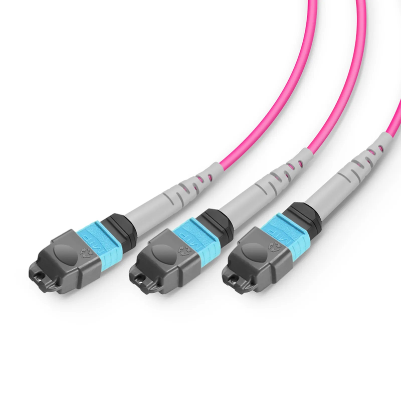 FyberOptix 2m (7ft) MTPÂ® Breakout Cable, MTPÂ®-24 UPC (Female) to 3 x MTPÂ®-8 UPC (Female), 24 Fibers, Multimode (OM4), Plenum (OFNP), 0.35dB Max, Type B, Magenta