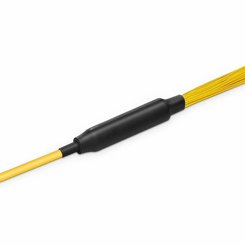 FyberOptix 30m (98ft) MTPÂ® Hybrid Trunk Cable, MTPÂ®-12 APC (Female) to 6 LC UPC Duplex Uniboot, 48 Fibers, Single Mode (OS2), Plenum (OFNP), 0.35dB Max, Type B, Double Jacket, Yellow