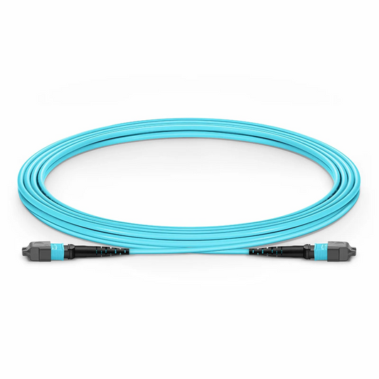 FyberOptix 3m (10ft) MTPÂ® Jumper, MTPÂ®-12 UPC (Female) to MTPÂ®-12 UPC (Female), 12 Fibers, Multimode (OM3), Plenum (OFNP), 0.35dB Max, Type B, Aqua