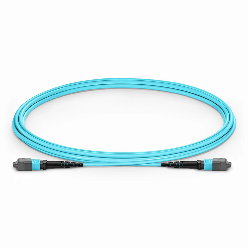 FyberOptix 2m (7ft) MTPÂ® Jumper, MTPÂ®-12 UPC (Female) to MTPÂ®-12 UPC (Female), 12 Fibers, Multimode (OM3), Plenum (OFNP), 0.35dB Max, Type B, Aqua