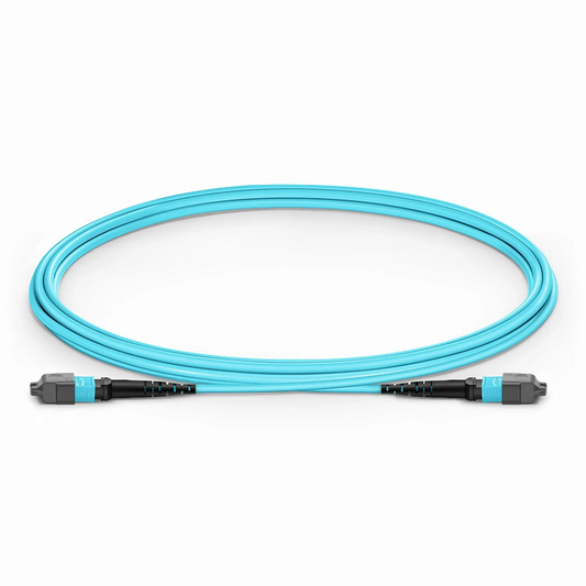 FyberOptix 2m (7ft) MTPÂ® Jumper, MTPÂ®-12 UPC (Female) to MTPÂ®-12 UPC (Female), 12 Fibers, Multimode (OM3), Plenum (OFNP), 0.35dB Max, Type B, Aqua