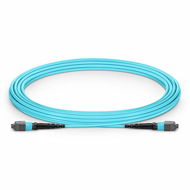 FyberOptix 5m (16ft) MTPÂ® Jumper, MTPÂ®-12 UPC (Female) to MTPÂ®-12 UPC (Female), 12 Fibers, Multimode (OM3), Plenum (OFNP), 0.35dB Max, Type B, Aqua