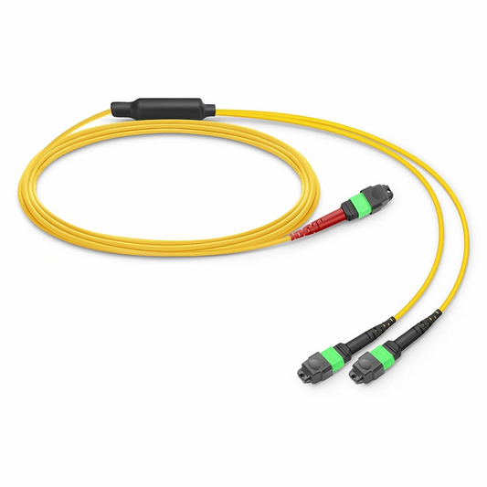 FyberOptix 10m (33ft) MTPÂ® Breakout Cable, MTPÂ®-24 APC (Female) to 2 x MTPÂ®-12 APC (Female), 24 Fibers, Single Mode (OS2), Plenum (OFNP), 0.35dB Max, Type A, Yellow
