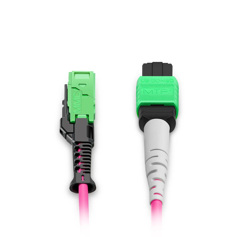 FyberOptix 2m (7ft) MMC Breakout Cable, MMC-16 APC (Female) to 2 x MTPÂ®-8 APC (Female), 16 Fibers, Multimode (OM4), Plenum (OFNP), 0.35dB Max, Jumper Polarity, Magenta
