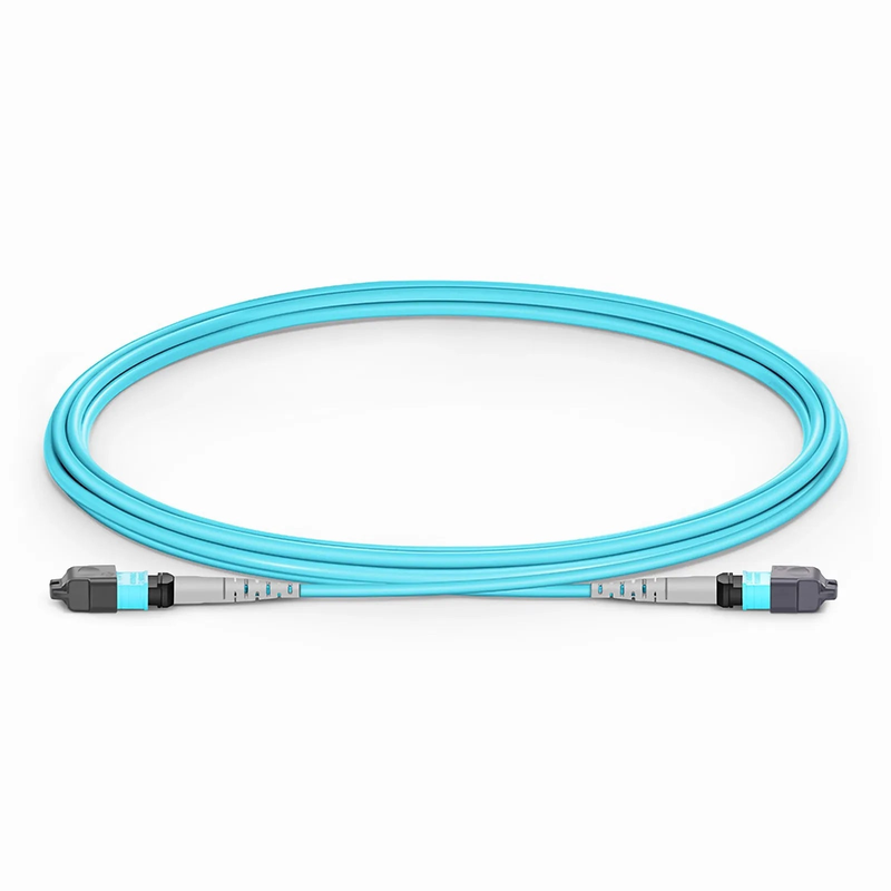 FyberOptix 2m (7ft) MTPÂ® Jumper, MTPÂ®-8 UPC (Female) to MTPÂ®-8 UPC (Female), 8 Fibers, Multimode (OM3), Plenum (OFNP), 0.35dB Max, Type B, Aqua