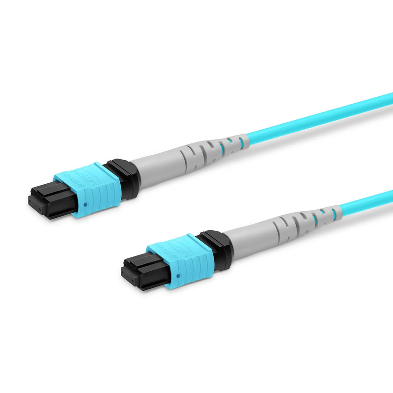 FyberOptix 2m (7ft) MTPÂ® Jumper, MTPÂ®-8 UPC (Female) to MTPÂ®-8 UPC (Female), 8 Fibers, Multimode (OM3), Plenum (OFNP), 0.35dB Max, Type B, Aqua