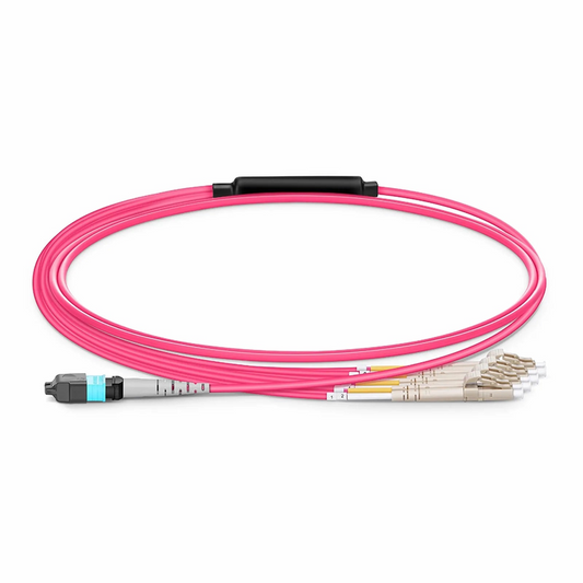 FyberOptix 1m (3ft) MTPÂ® Harness, MTPÂ®-8 UPC (Female) to 4 x LC UPC Duplex, 8 Fibers, Multimode (OM4), Plenum (OFNP), 0.35dB Max, Type B, Magenta