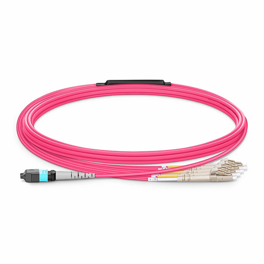 FyberOptix 3m (10ft) MTPÂ® Harness, MTPÂ®-8 UPC (Female) to 4 x LC UPC Duplex, 8 Fibers, Multimode (OM4), Plenum (OFNP), 0.35dB Max, Type B, Magenta