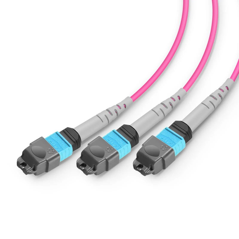 FyberOptix 1m (3ft) MMC Breakout Cable, MMC-24 APC (Female) to 3 x MTPÂ®-8 UPC (Female), 24 Fibers, Multimode (OM4), Plenum (OFNP), 0.35dB Max, Jumper Polarity, Magenta