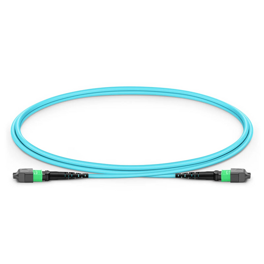 FyberOptix 1m (3ft) MTPÂ® Jumper, MTPÂ®-16 APC (Female) to MTPÂ®-16 APC (Female), 16 Fibers, Multimode (OM3), Dual Rated (OFNR/LSZH), 0.35dB Max, Crossover, Aqua