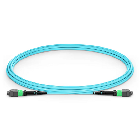 FyberOptix 2m (7ft) MTPÂ® Jumper, MTPÂ®-16 APC (Female) to MTPÂ®-16 APC (Female), 16 Fibers, Multimode (OM3), Plenum (OFNP), 0.35dB Max, Crossover, Aqua