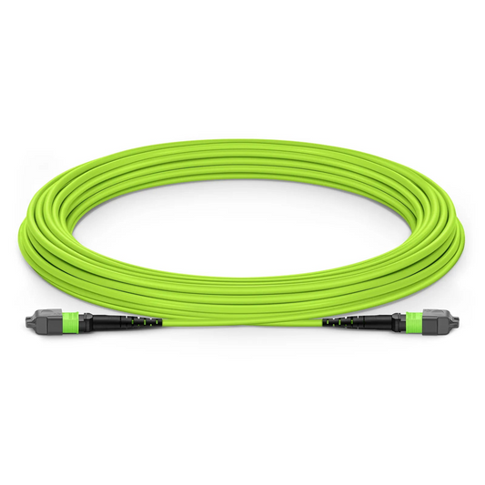 FyberOptix 10m (33ft) MTPÂ® Jumper, MTPÂ®-12 UPC (Female) to MTPÂ®-12 UPC (Female), 12 Fibers, Multimode (OM5), Plenum (OFNP), 0.35dB Max, Type B, Lime Green