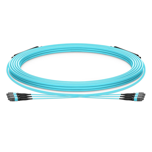 FyberOptix 30m (98ft) MTPÂ® Trunk Cable, MTPÂ®-12 UPC (Male) to MTPÂ®-12 UPC (Female), 36 Fibers, Multimode (OM3), Plenum (OFNP), 0.20dB Max, Type A, Double Jacket, Aqua