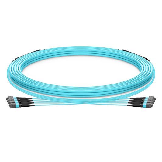 FyberOptix 30m (98ft) MTPÂ® Trunk Cable, MTPÂ®-12 UPC (Male) to MTPÂ®-12 UPC (Female), 48 Fibers, Multimode (OM3), Plenum (OFNP), 0.20dB Max, Type A, Double Jacket, Aqua