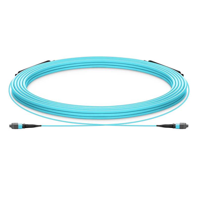 FyberOptix 30m (98ft) MTPÂ® Trunk Cable, MTPÂ®-12 UPC (Female) to MTPÂ®-12 UPC (Female), 12 Fibers, Multimode (OM3), Plenum (OFNP), 0.20dB Max, Type B, Double Jacket, Aqua