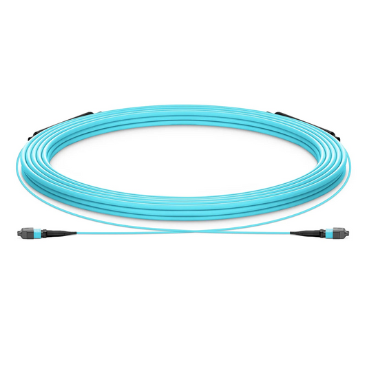 FyberOptix 30m (98ft) MTPÂ® Trunk Cable, MTPÂ®-12 UPC (Female) to MTPÂ®-12 UPC (Female), 12 Fibers, Multimode (OM3), Plenum (OFNP), 0.20dB Max, Type B, Double Jacket, Aqua