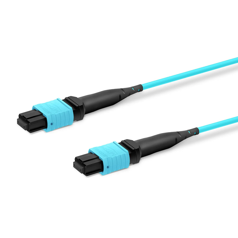 FyberOptix 30m (98ft) MTPÂ® Trunk Cable, MTPÂ®-12 UPC (Female) to MTPÂ®-12 UPC (Female), 12 Fibers, Multimode (OM3), Plenum (OFNP), 0.20dB Max, Type B, Double Jacket, Aqua