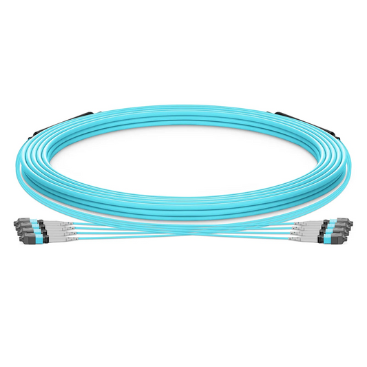 FyberOptix 30m (98ft) MTPÂ® Trunk Cable, MTPÂ®-8 UPC (Male) to MTPÂ®-8 UPC (Male), 32 Fibers, Multimode (OM3), Plenum (OFNP), 0.20dB Max, Type B, Double Jacket, Aqua
