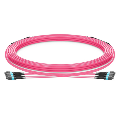 FyberOptix 30m (98ft) MTP® Trunk Cable, MTP®-12 UPC (Male) to MTP®-12 UPC (Male), 48 Fibers, Multimode (OM4), Plenum (OFNP), 0.20dB Max, Type B, Double Jacket, Magenta