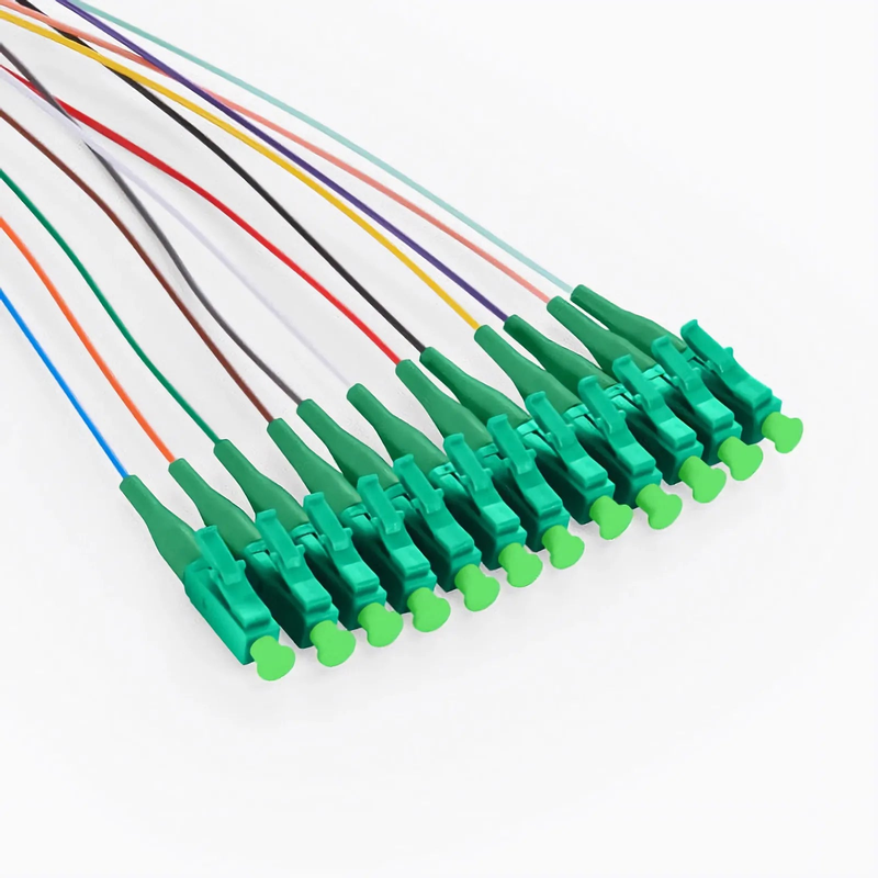 FyberOptix 1m (3ft) Fiber Pigtail, LC APC to Unterminated, 12 Fibers, Unjacketed Color-Coded, OS2 Single Mode, PVC (Unrated), 0.9mm, 12-Color