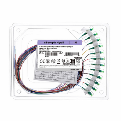 FyberOptix 1m (3ft) Fiber Pigtail, LC APC to Unterminated, 12 Fibers, Unjacketed Color-Coded, OS2 Single Mode, PVC (Unrated), 0.9mm, 12-Color