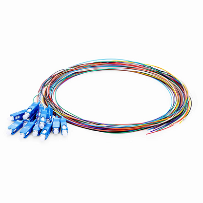 FyberOptix 2m (7ft) Fiber Pigtail, SC UPC to Unterminated, 12 Fibers, Unjacketed Color-Coded, OS2 Single Mode, PVC (Unrated), 0.9mm, 12-Color