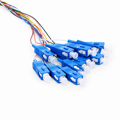 FyberOptix 2m (7ft) Fiber Pigtail, SC UPC to Unterminated, 12 Fibers, Unjacketed Color-Coded, OS2 Single Mode, PVC (Unrated), 0.9mm, 12-Color