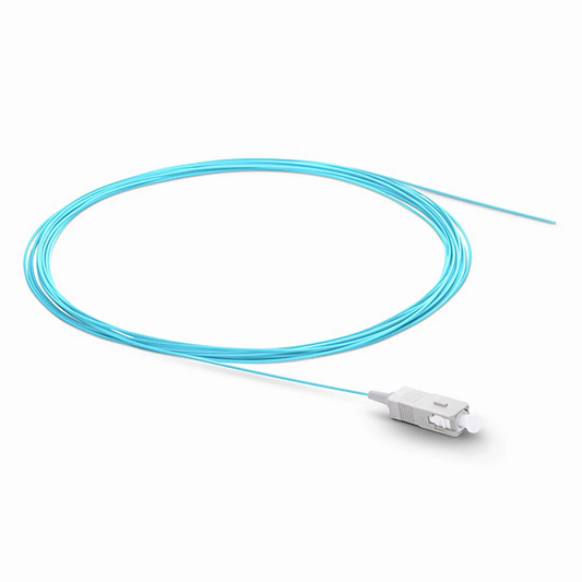 FyberOptix 1m (3ft) Fiber Pigtail, SC UPC to Unterminated, Simplex, OM3 Multimode, PVC (Unrated), 0.9mm, Aqua